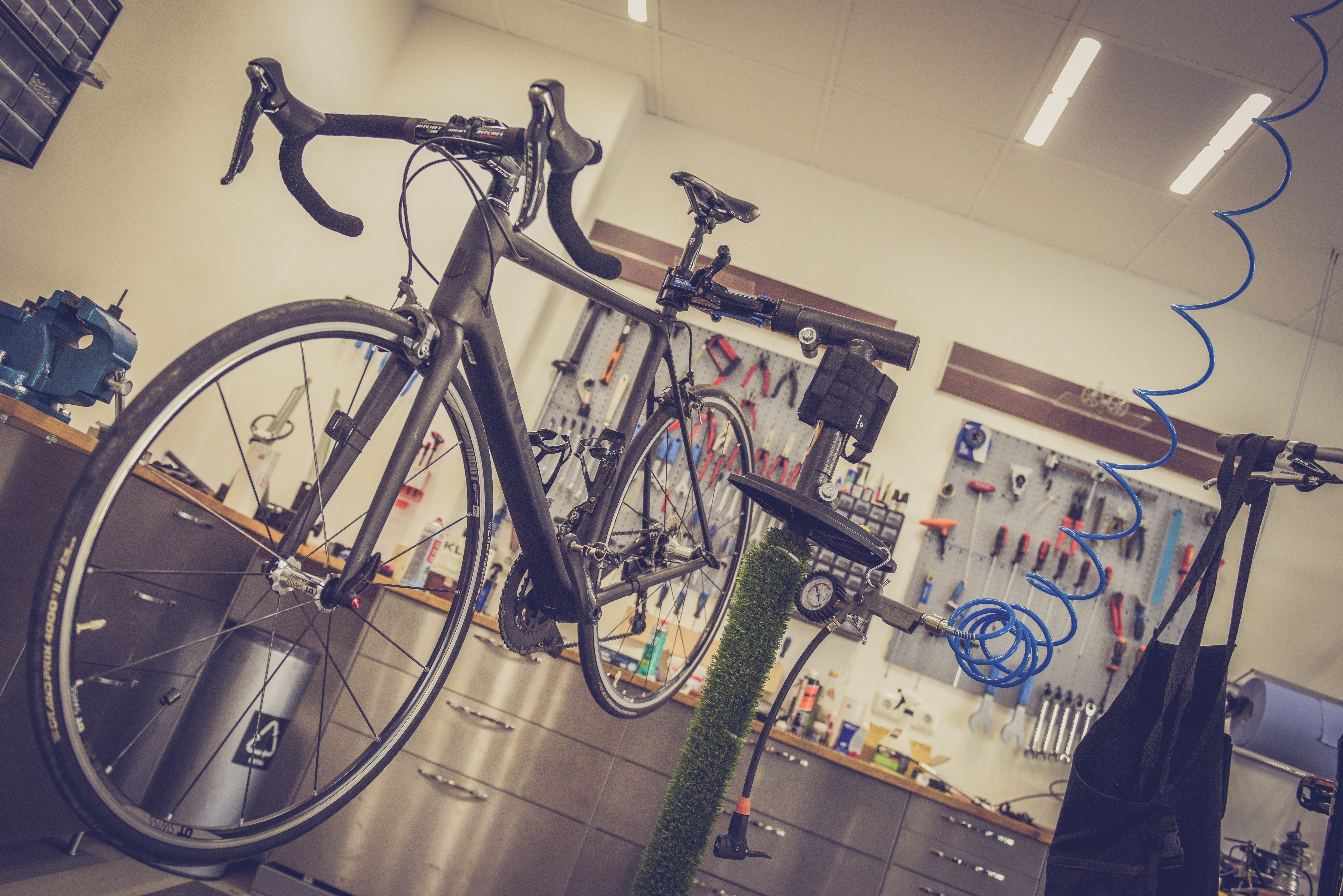 bicycle oon a rack for repairs